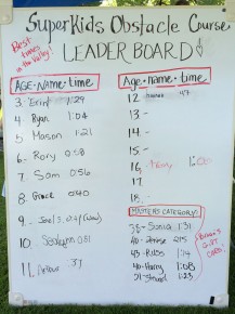 The LVLife SuperKids Obstacle Course Leaderboard showed top times by age group at day's end!